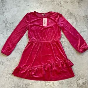 NWT JUICY COUTURE dress, kids size 16, hot pink long sleeve velvet ruffle hem